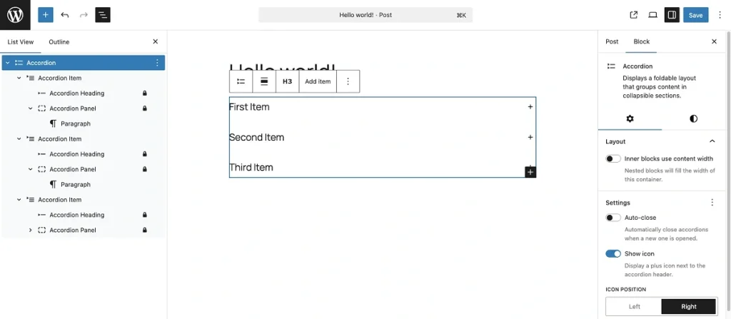 بلوک آکاردئون در وردپرس 6.9