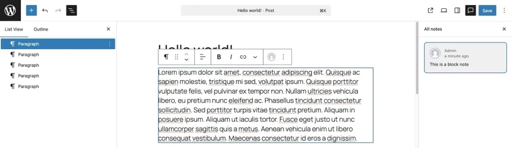 ویژگی نوت وردپرس 6.9