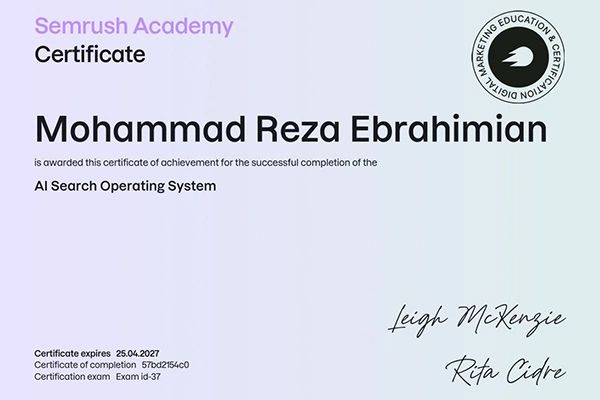مدرک AI Search Operating System محمدرضا ابراهیمیان