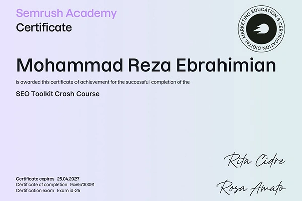 مدرک SEO Toolkit Crash Course محمدرضا ابراهیمیان