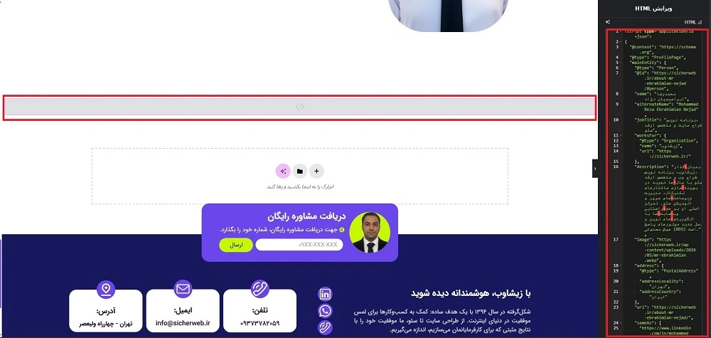 قراردادن کدهای اسکیمای ProfilePage در لندینگ اختصاصی
