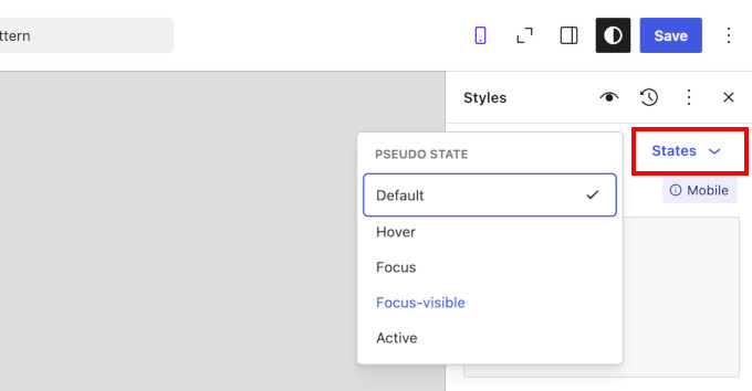 کنترل Hover و Focus دکمهها بدون کدنویسی در وردپرس 7.1
